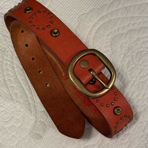 Lucky Brand Brass Studded Reddish Brown Leather Belt